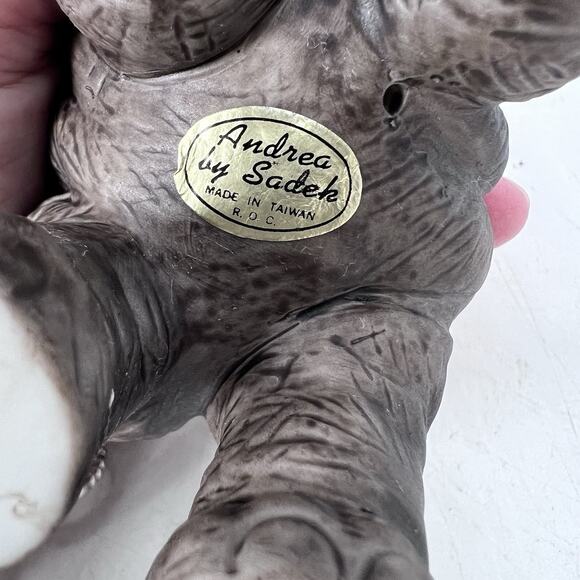 Andrea By Sadek Ceramic Baby Elephant Figurine Big Eyes Lucky Trunk Up - Picture 9 of 9